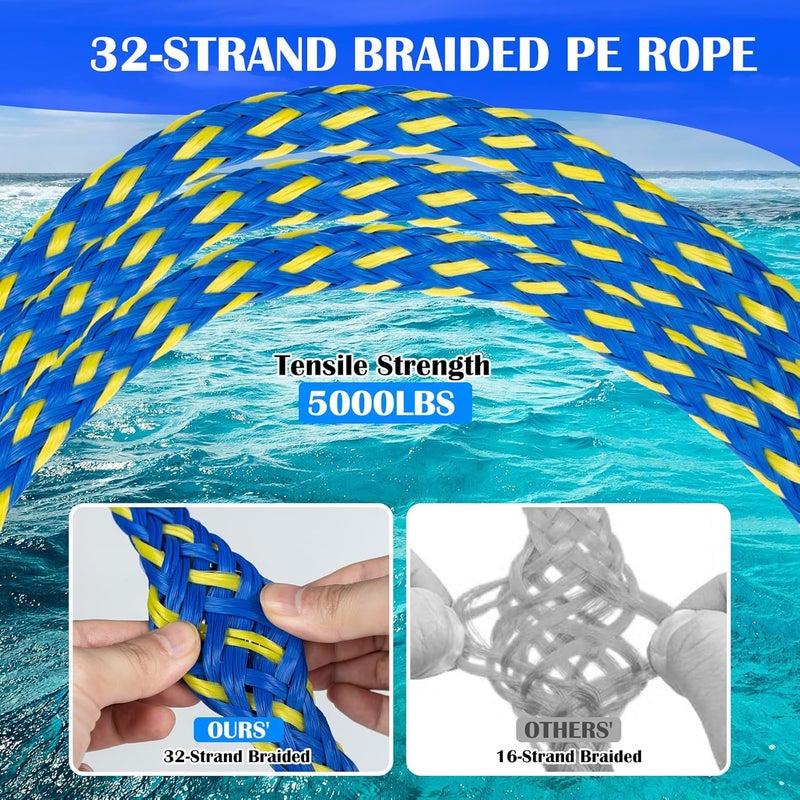 SETYPARY Boat Tow Harness for Tubing, Self Centering Tow Harness for 1-4 Riders Towable Tubes, Floating Boat Tow Rope for Watersports - Image 4